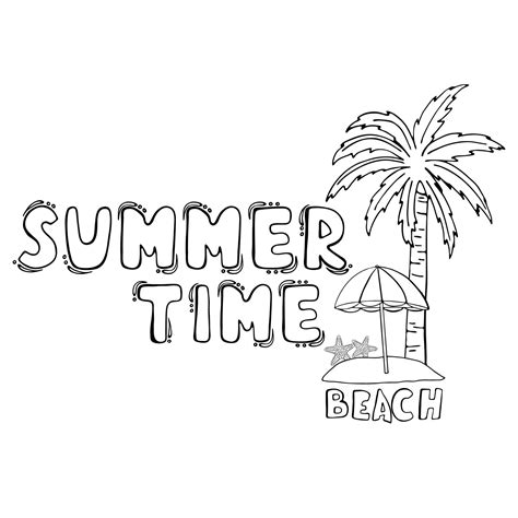 Ręcznie rysowane doodle szkic tropikalnej plaży, palmy, parasol plażowy ...