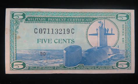 Series 681 Military Payment Certificate Five Cents - Oahu Auctions