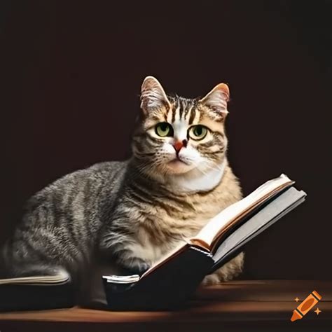 Cat reading a book on Craiyon