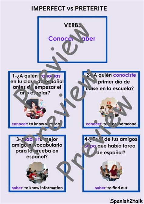 Imperfect vs Preterite Saber, Conocer, Querer, Poder lesson and ...
