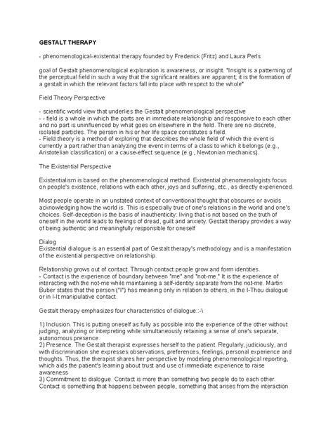 Gestalt Therapy PSY 201 - Comprehensive Study Notes & Insights - Studocu