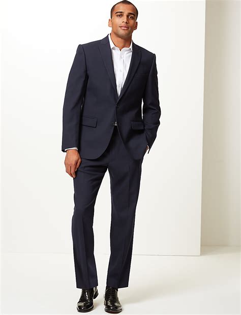 Buy Navy Regular Fit Wool Blend Jacket at Marks & Spencer