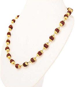 LETNIX Rudraksha Mala with Gold Cap 36 Beads 8MM Wood Chain Gold-plated ...