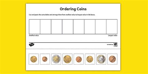 Euro Coin Ordering Cut and Paste Worksheet l Twinkl