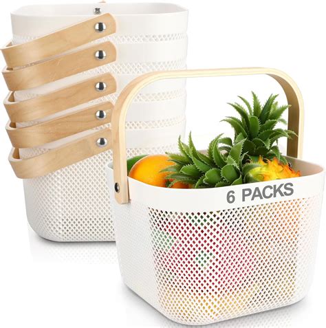 6 Pcs Plastic Mesh Storage Basket with Handle 9.8 x 10.2 x 7.1 Inch ...