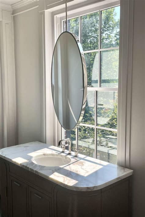 Ceiling Hanging Suspended Oval Mirror with a Modern Nickel Plated Frame ...