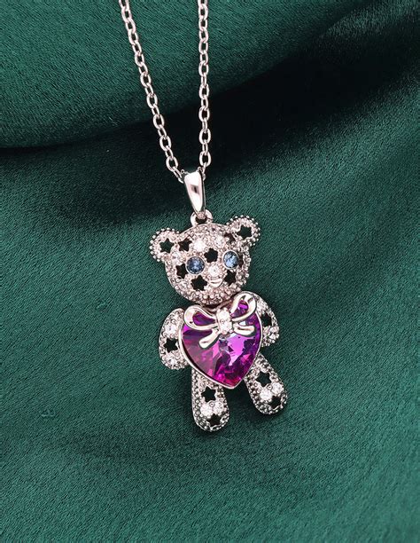Swarovski Crystal Pink Teddy Bear Chain Pendant – Violet & Purple ...