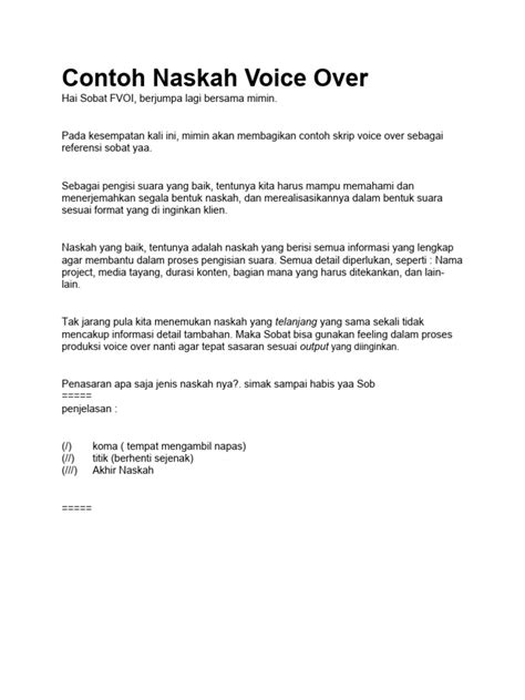 Image result for Contoh Script Voice Over