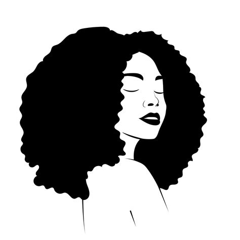 Black Afro African American girl woman lady vector portrait head face silhouette with natural ...