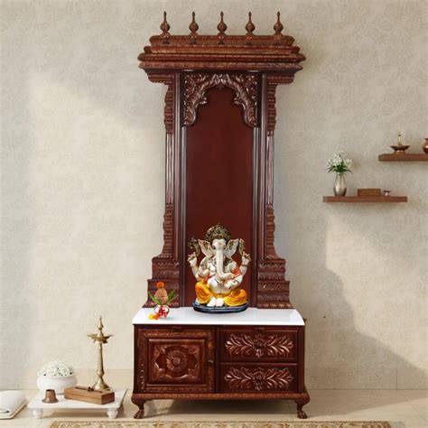 Mandirs | Teak Wood Brown Pooja Mandir | Yogika by DZYN – DZYN Furnitures