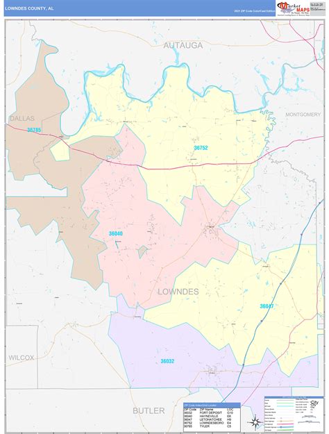 Lowndes County, AL Wall Map Color Cast Style by MarketMAPS - MapSales.com