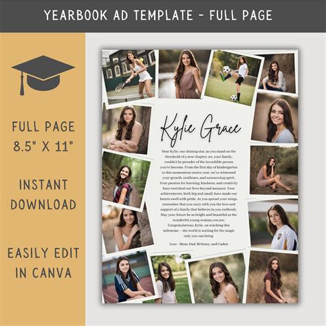 High School Senior Yearbook Ad Template, Editable Full Page Yearbook Ad ...