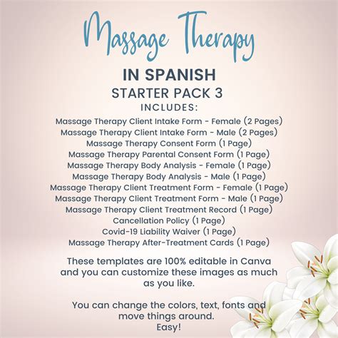 SPANISH Massage Therapy Business Forms for Estheticians, Editable ...