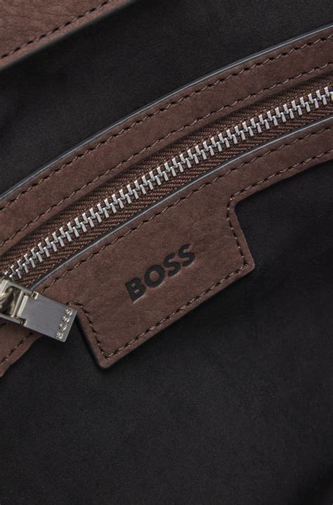 BOSS - Ariell shopper bag in nubuck with Double B monogram - Dark Brown