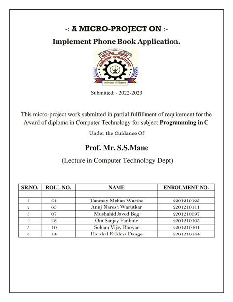 PCI MP -: A MICRO-PROJECT ON :- Implement Phone Book Application ...
