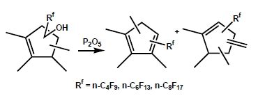 Dehydration of (Perfluoroalkyl)tetramethylcyclopentenols