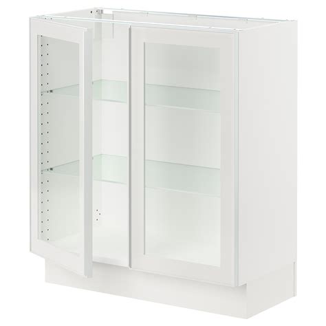 SEKTION base cabinet with 2 glass doors, white/Hejsta white clear glass ...