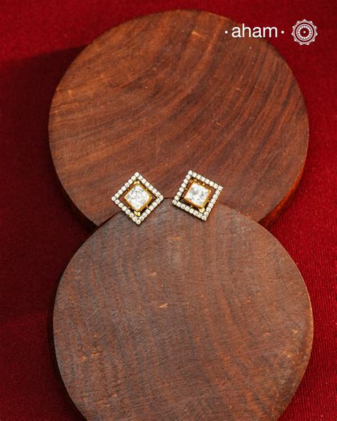 Moissanite Gold Polish Silver Studs – aham jewellery | handcrafted ...
