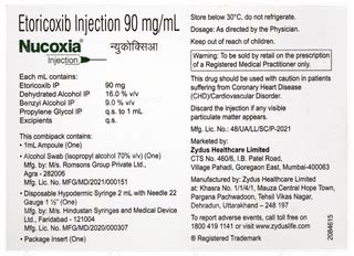 Nucoxia 90 Mg Injection 1 Ml - Uses, Side Effects, Dosage, Price | Truemeds
