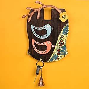 AAKRITI ART CREATIONS Madhubani Bird Theme Wooden Key Holder with Metal ...