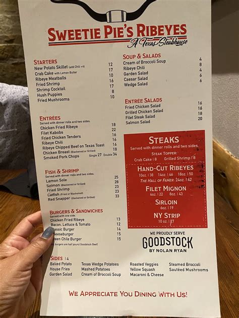 Menu at Sweetie Pie's Ribeyes pub & bar, North Richland Hills