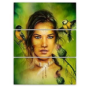 Buy Indian Woman with Birds - Portrait Metal Wall Art - MT7188 - 28x36 ...
