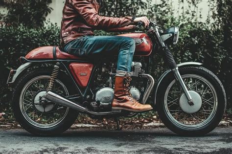 A rider on a red motorcycle with brown boots | Premium AI-generated image