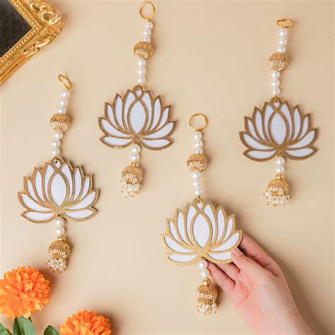 White Lotus Wall Hanging Set Of 4 - Premium Wall Hanging | Nestasia