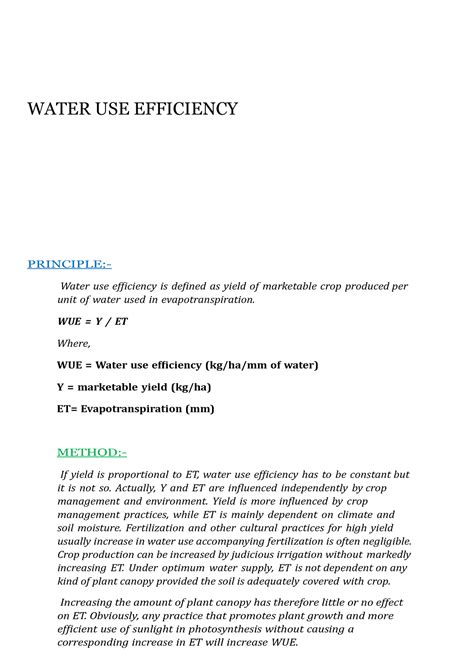 Water USE Efficiency - WATER USE EFFICIENCY PRINCIPLE:- Water use ...