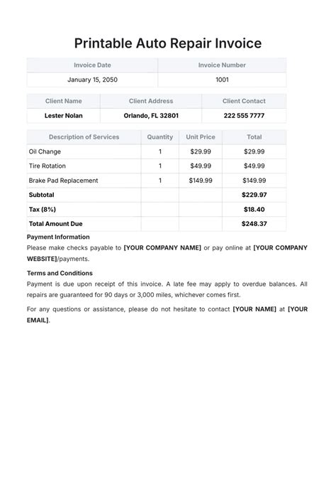 Sample Printable Invoice/sample Service Invoice Template