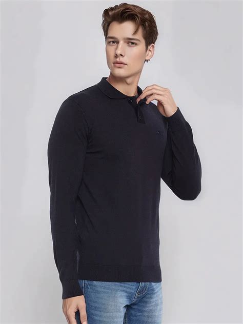 Mens Dark Navy Merino Wool Polo Sweater Luxury – 98degreenorth