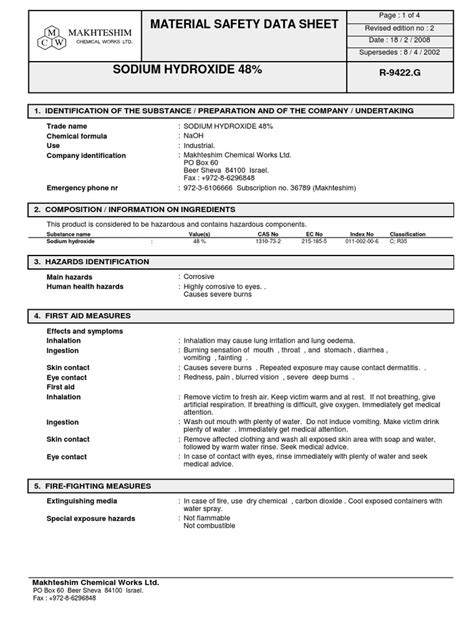 MSDS Sodium Hydroxide 48% | Sodium Hydroxide | Magnesium