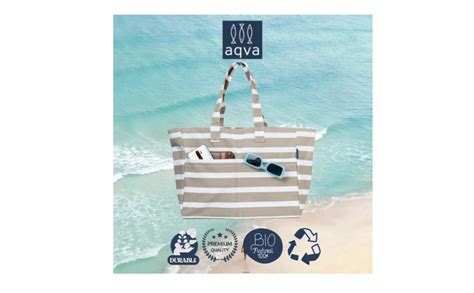 Buy AQVA Striped Beach/Pool Cotton Tote Bag for Women with 4 Outer ...