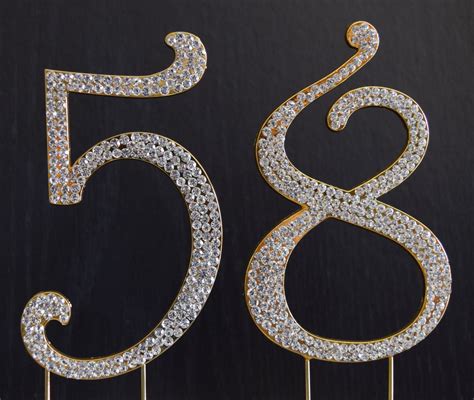 Rhinestone Gold NUMBER 58 Cake Topper 58th Birthday Party