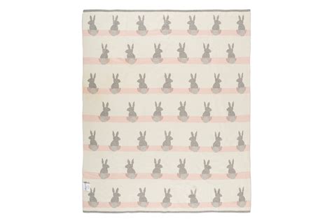 Pomme Cute Rabbit Knitted Ultra Soft Blanket-100% Cotton-Grey & White ...