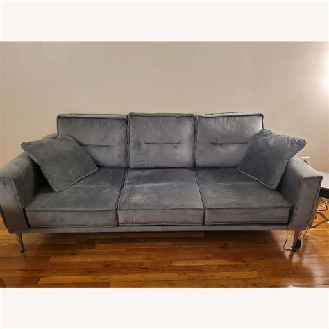 Ashley Furniture Velvet Silver/Gray 3 Seat Couch - AptDeco