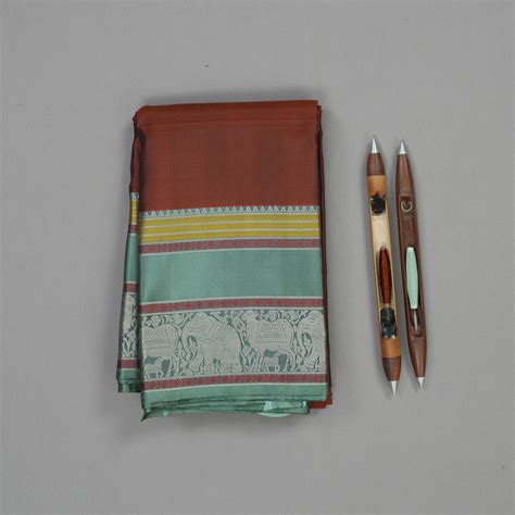 Hayagrivas Handloom Rust Orange Thread Work Silk Saree with Sage Green ...