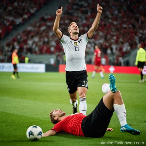 German Soccer Player Celebrates, Swiss Player Down | Stable Diffusion ...