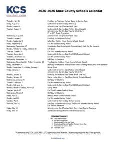 Knox County Schools Calendar Holidays 2025-2026 PDF