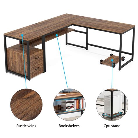 Tribesigns 70 Inch Modern L-Shaped Desk with Bookcase and Cabinet, L ...