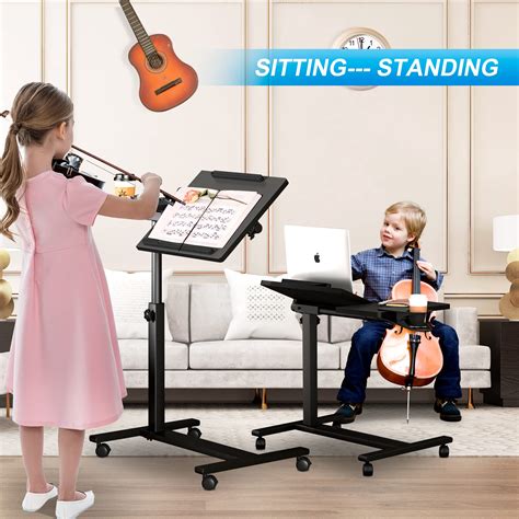 Panta Height Adjustable Rolling Laptop Stand, Overbed Table with 2 ...