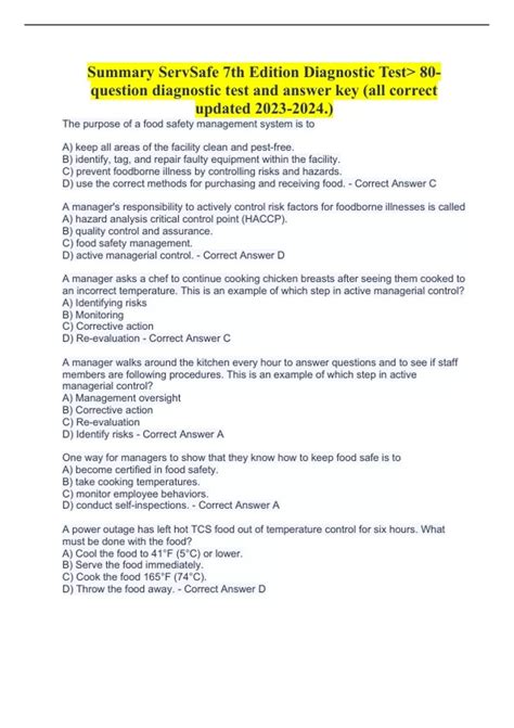 Image result for ServSafe Practice Test Answer Key