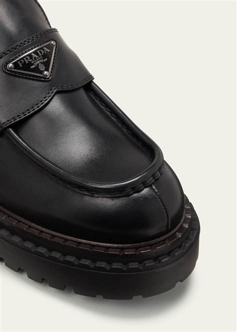 Prada Men's Double Chocolate Leather Penny Loafers - Bergdorf Goodman