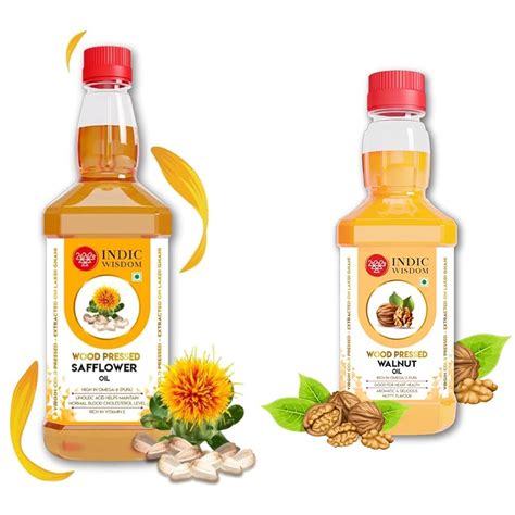 IndicWisdom Wood Pressed Oils (Safflower Oil 1 Liter | Walnut Oil 100 ...