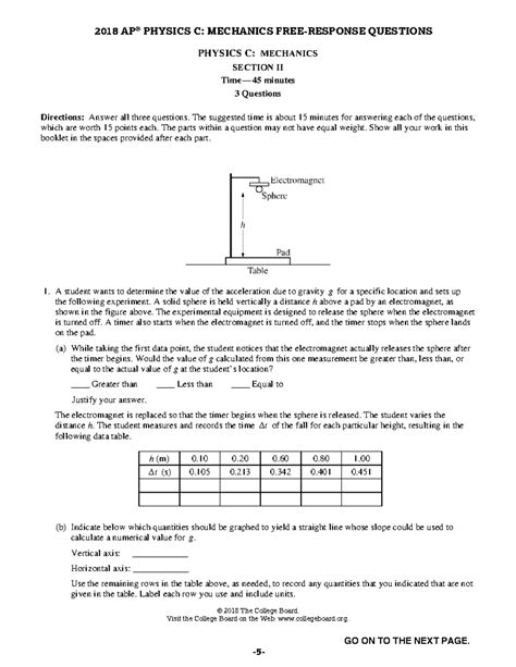 AP Physics C Mechanics 2018 Free-Response Questions - 2018 AP ® PHYSICS ...