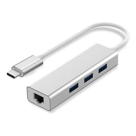 HiperAds® Type -C to 3-Port USB Hub + RJ45 Adapter - Type-C to Gigabit ...