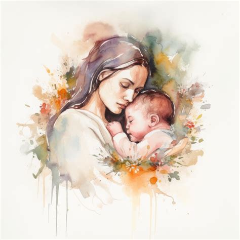 Premium Photo | A watercolor painting of a mother and her baby