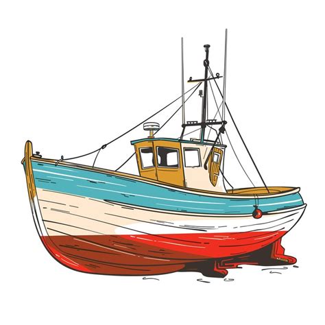Colorful wooden fishing boat anchored dockside isolated white ...