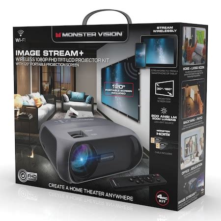 Monster Wireless 1080p FHD TFT LCD Image Stream Projector with 120-Inch ...