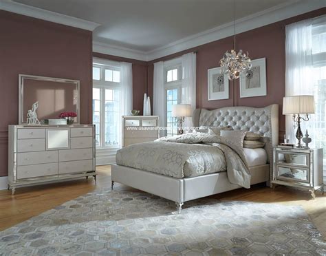 Michael Amini Hollywood Loft Frost Upholstered Platform Bedroom Set ...